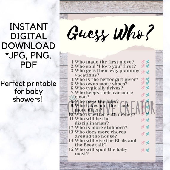 Guess Who Baby Shower Game Printable