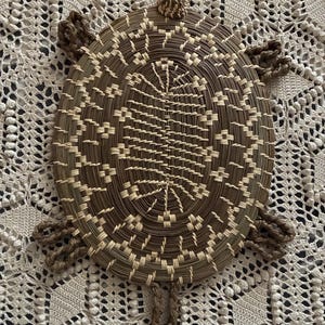 Indigenous Tohono O’odham Turtle -Shaped Trivet Made from Pine Needles and Yucca, 11 Inches Long X 8 Inches Wide