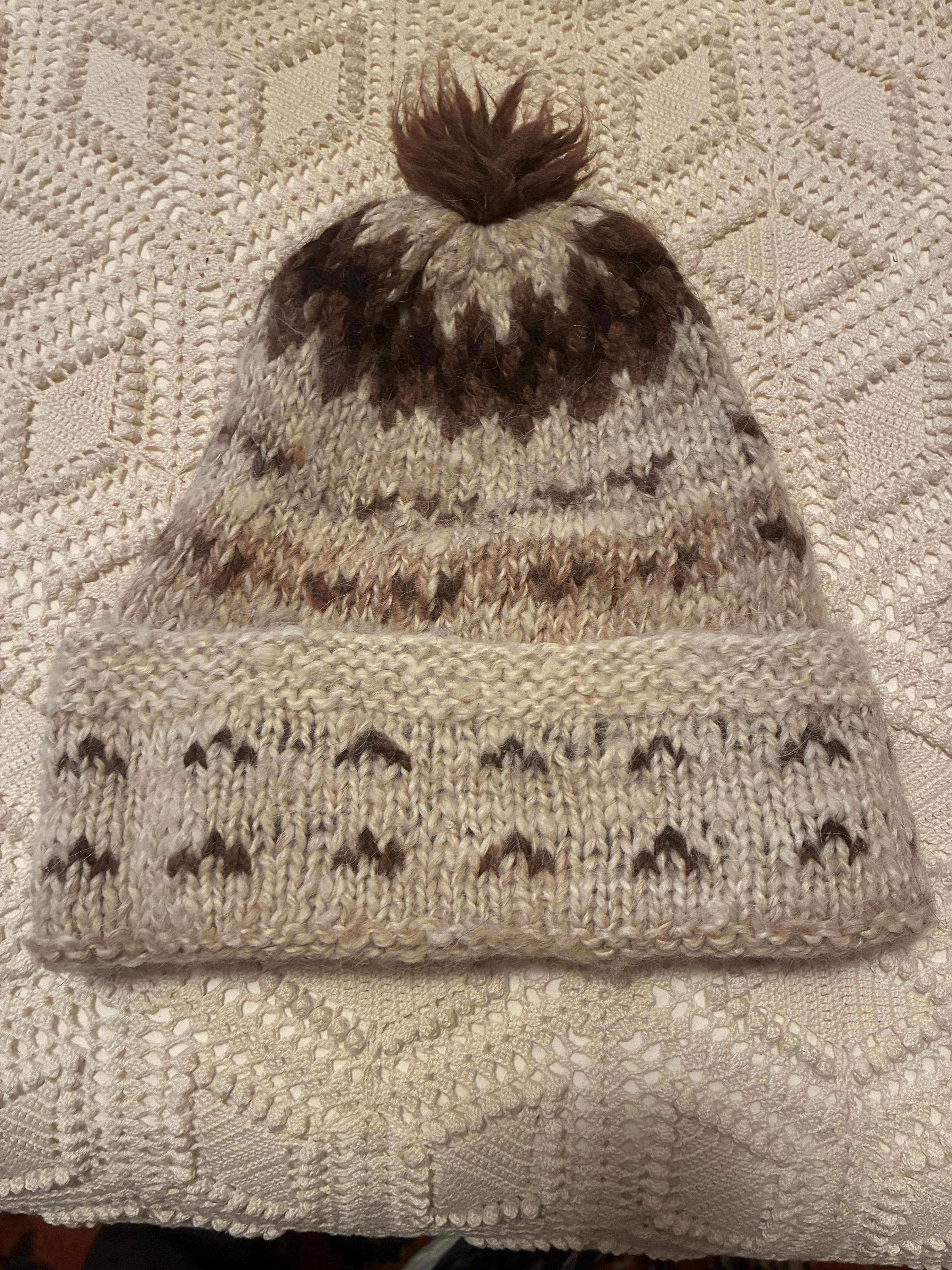 Vintage wool hand knit Bolivian wool hat Warm Natural Alpaca Wool Hand Knitted Winter Hat, Made in  main image 2