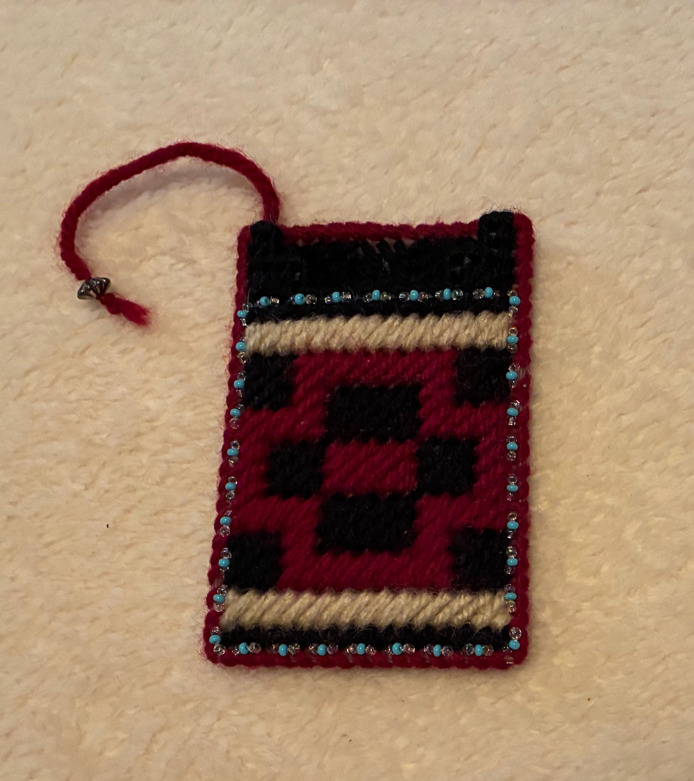 Handmade Wool and Beaded Vinyl Weave Plastic Canvas Business Card Holder