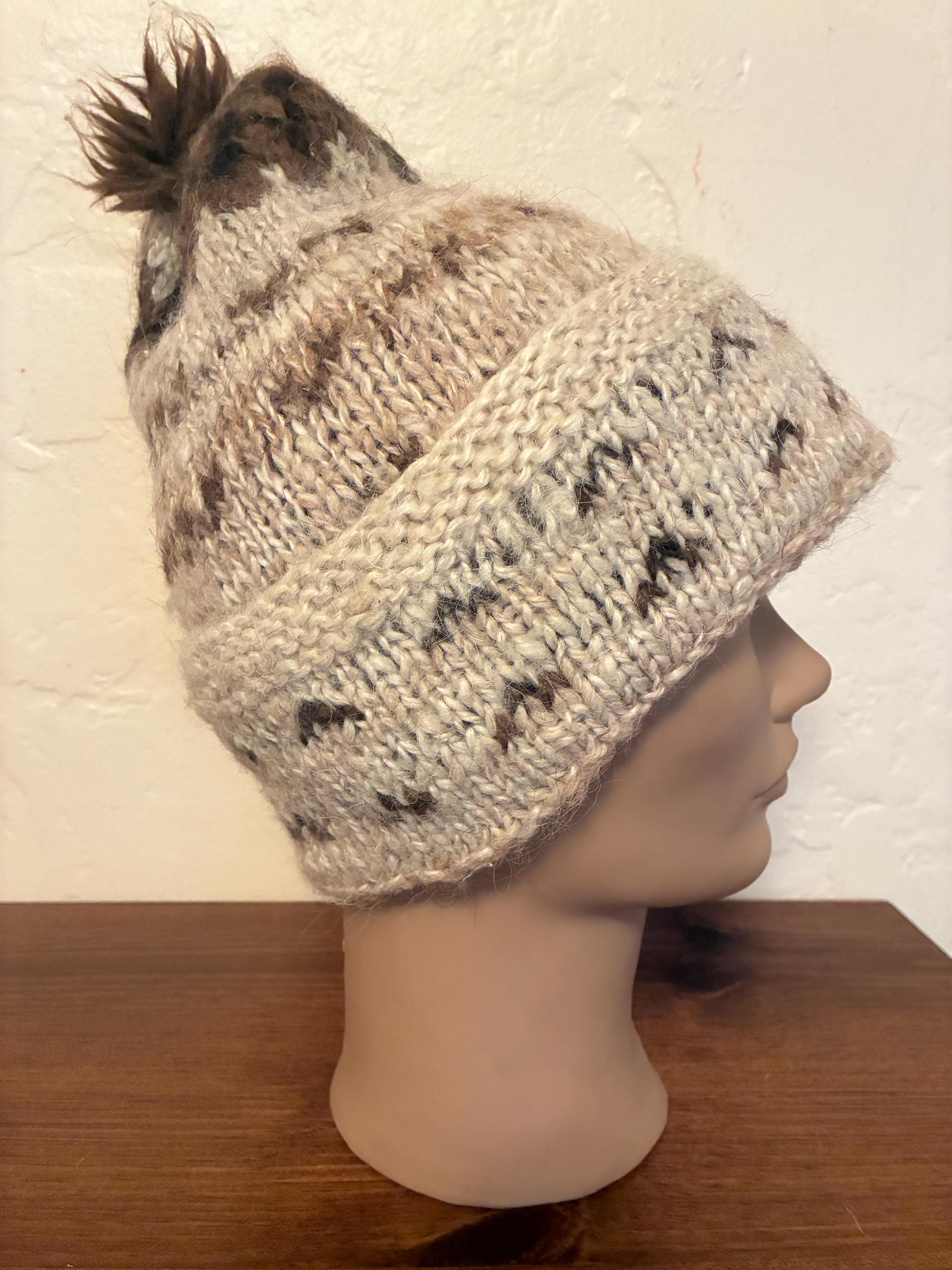 Warm Natural Alpaca Wool Hand Knitted Winter Hat, Made in 
