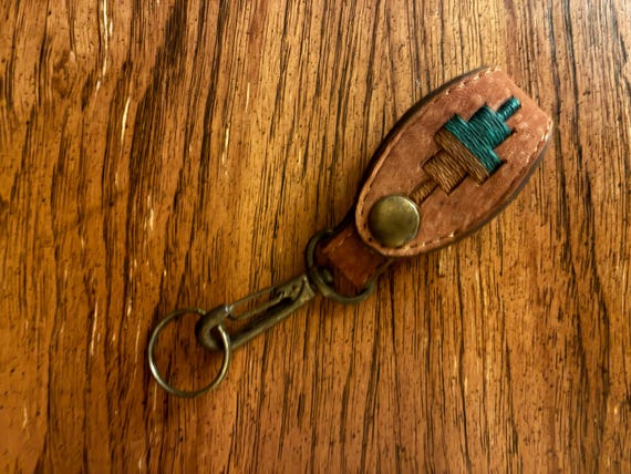 Belt Loop Leather Keychain with Southwest Motif - image 1