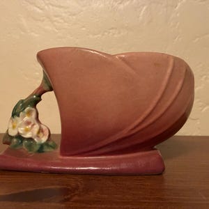 1950’s Pink Deco Roseville Pottery Planter Vase, Mock Orange Pattern, Numbered 952-5, Roseville, Ohio, 7 Inches Long X 4 Inches Tall