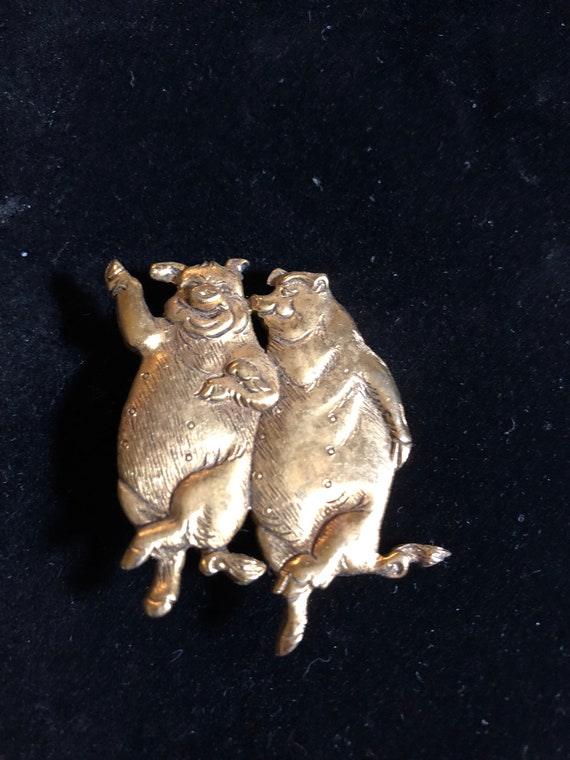 Dancing Pig Couple Brooch, stamped MFA ( Museum of