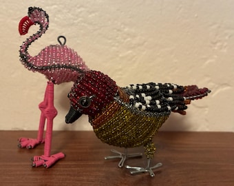 Pair of Wire and Beaded Birds from South Africa,  4.5 Inches