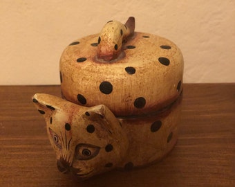 Wooden Polka-Dotted Kitty Box from Indonesia