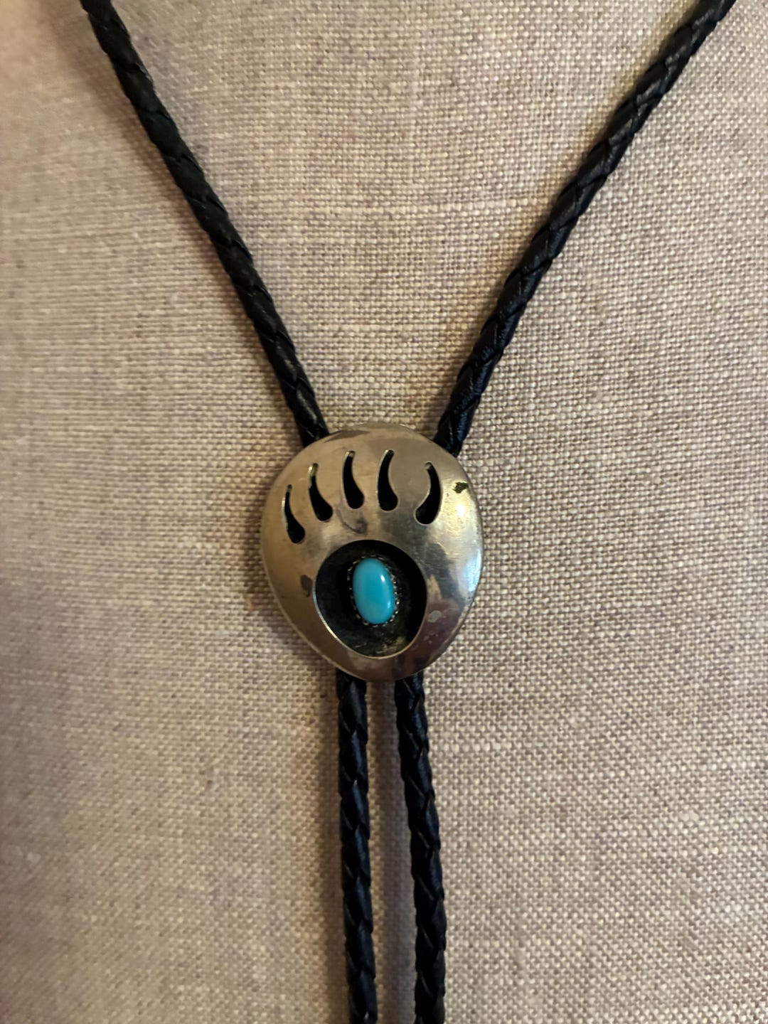 Vintage Dine Navajo Shadowbox Bear Paw Design Bolo Tie With Silver ...