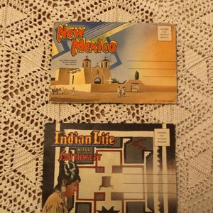 Deux folios vintage de cartes postales en lin du sud-ouest du Nouveau-Mexique - La vie des Indiens dans le sud-ouest et le Nouveau-Mexique, années 30-40 ? (Frais de port 1 1/2 cents !)