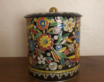 Vibrant Vintage Embossed Floral Daher Tin, made in England, 5.5 inches tall
