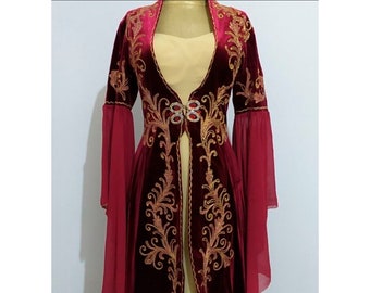 Traditional Vintage Burgundy Turkish Wedding Dress Red Bindalli Turkish Ethnic Folklore Wedding Women Costume Kaftan Ottoman Turkish Motif