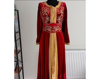 Traditional Vintage Burgundy Turkish Wedding Dress Red Bindalli Turkish Ethnic Folklore Wedding Women Costume Kaftan Ottoman Turkish Motif