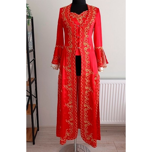 Traditional Vintage Red Turkish Wedding Dress Red Bindalli Turkish Ethnic Folk Wedding Women Costume Kaftan Ottoman Turkish Motif