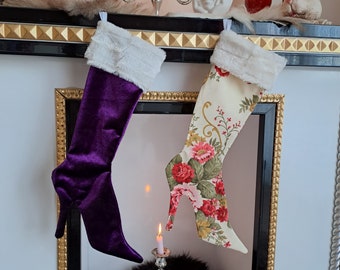 Stiletto Boot Stocking Holiday Stocking Christmas Boot Louboutin Luxury Christmas Stocking Christmas decoration Shabby Stocking Colorful