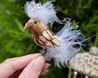 Cage avec un oiseau Décoration pour arbre de Noël Cage décorative avec un oiseau Jouet pour arbre de Noël Oiseau avec plumes Cage à oiseaux rétro