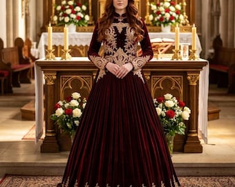 burgundy church dress Serafina 6991 Church Dress Light Brown / XL(14)