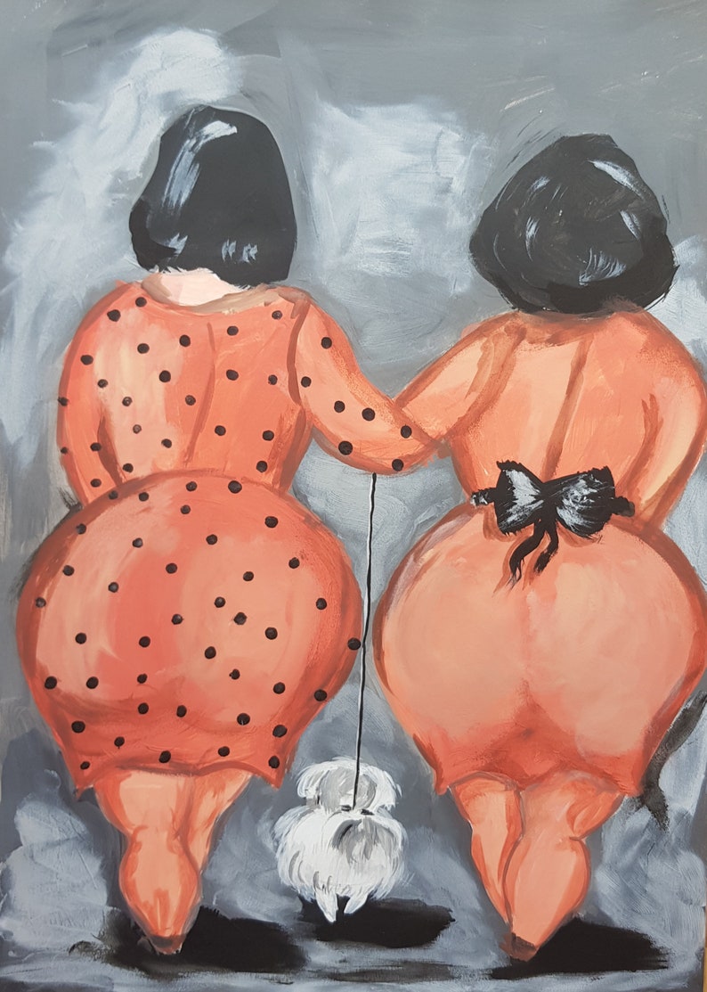 Girlfriends acrylic painting Lady with a dog BBW with a dog Original acrylic painting Gift for girlfriend Dvuhska with a dog Girlfriends bbw image 3