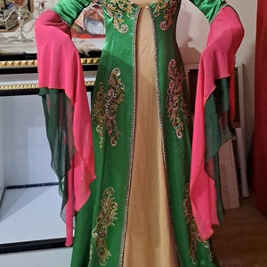 Traditional Vintage Green Turkish Wedding Dress Red Bindalli Turkish Ethnic Folk Wedding Women Costume Kaftan Ottoman Turkish Motif image 8
