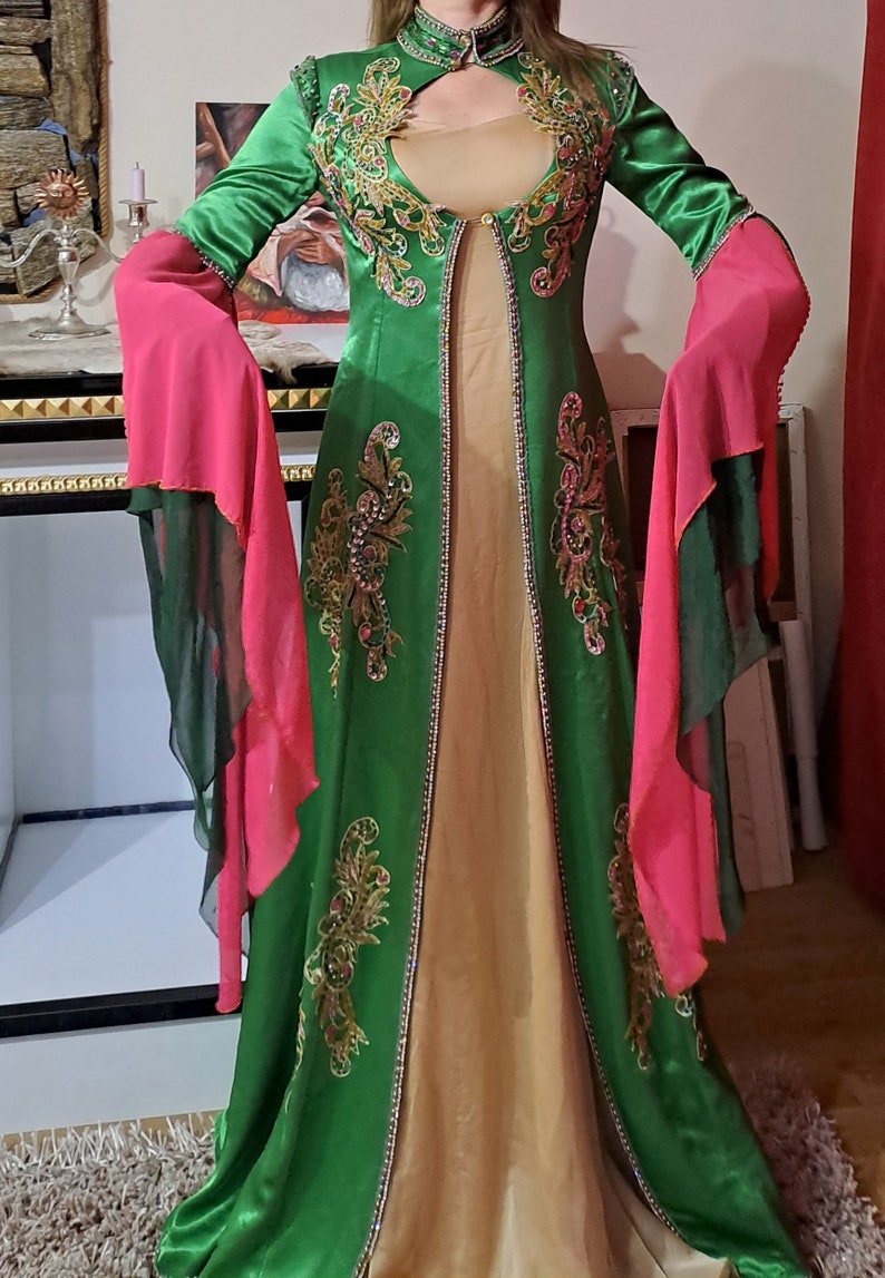 Traditional Vintage Green Turkish Wedding Dress Red Bindalli Turkish Ethnic Folk Wedding Women Costume Kaftan Ottoman Turkish Motif image 8