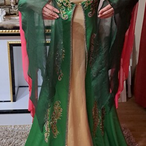 Traditional Vintage Green Turkish Wedding Dress Red Bindalli Turkish Ethnic Folk Wedding Women Costume Kaftan Ottoman Turkish Motif image 2