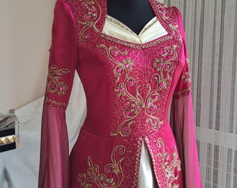 Vintage Fuchsia Turkish Wedding Dress: Embroidered Ottoman Kaftan XS-S