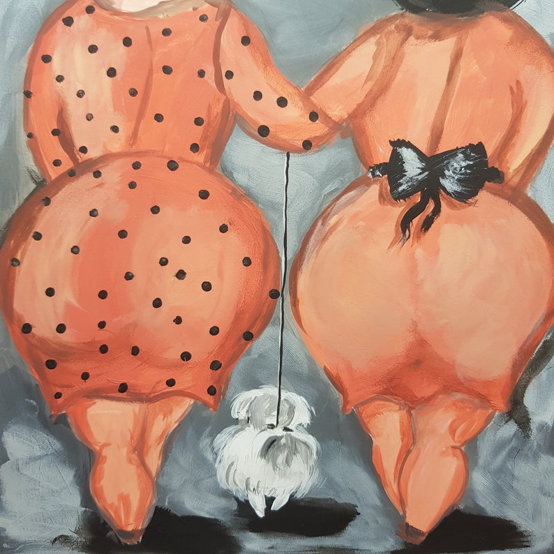 Girlfriends acrylic painting Lady with a dog BBW with a dog Original acrylic painting Gift for girlfriend Dvuhska with a dog Girlfriends bbw image 6