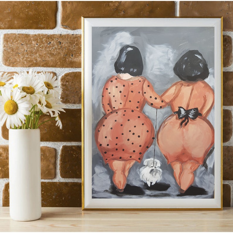 Girlfriends acrylic painting Lady with a dog BBW with a dog Original acrylic painting Gift for girlfriend Dvuhska with a dog Girlfriends bbw image 1
