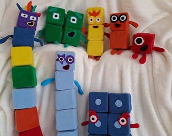 Numberblocks characters faces1-7  Number plushie soft toy 3” Square full set of soft toys Bright colorful design Fun maths learning resource