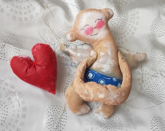 Primitive toy angel Doll of a Primitive Angel valentine's day gift  Primitive Miniature Handmade Toy Little angel Gentle angel with a heart