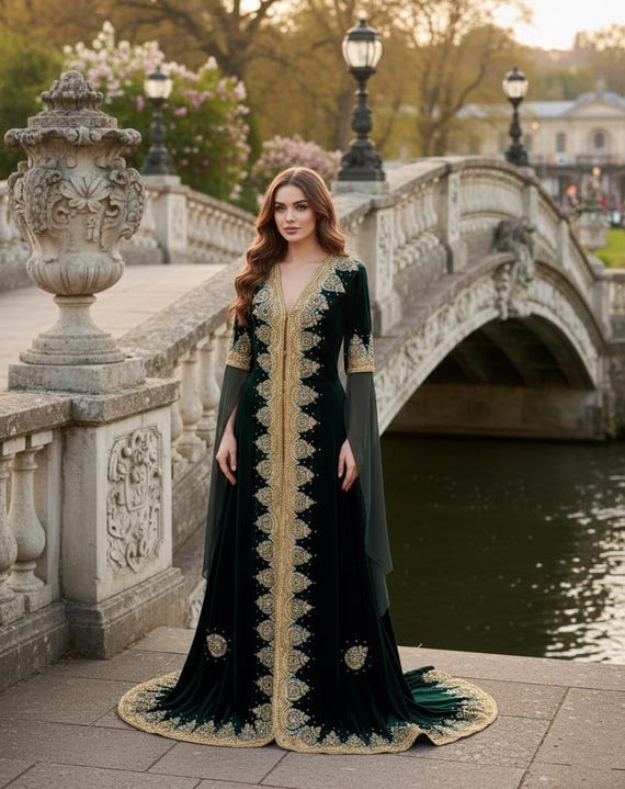 Traditional Vintage Velvet Green Dress Turkish Wedding Bindalli TurkishEthnic Folklore WeddingWomen CostumeKaftan OttomanTurkishMotif ml
