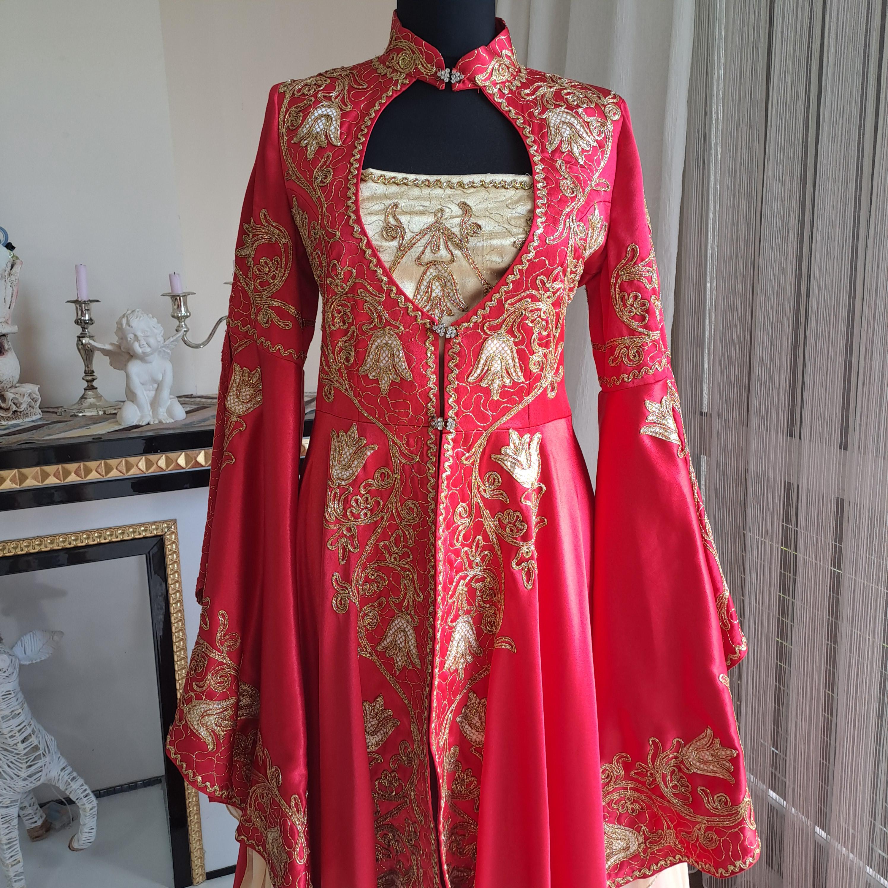 long sleeve v neck dress Red Sequined V-neck Long Sleeve Crafted Satin Slit Prom Dress