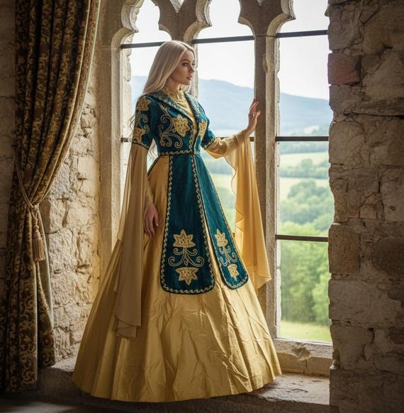 turquoise and brown wedding dress Traditional Vintage Turkish Bindalli Ethnic Folk Princess Dress Medieval Renaissance Costume Festival Dress Cosplay a strapless fully beaded