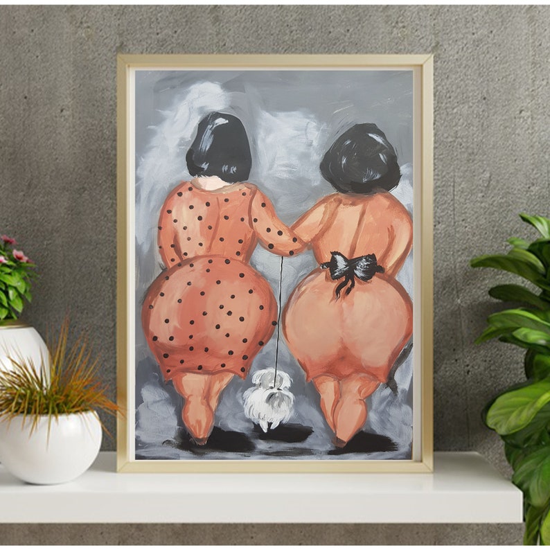 Girlfriends acrylic painting Lady with a dog BBW with a dog Original acrylic painting Gift for girlfriend Dvuhska with a dog Girlfriends bbw image 4