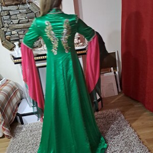 Traditional Vintage Green Turkish Wedding Dress Red Bindalli Turkish Ethnic Folk Wedding Women Costume Kaftan Ottoman Turkish Motif image 5