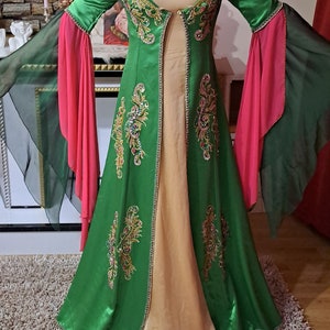 Traditional Vintage Green Turkish Wedding Dress Red Bindalli Turkish Ethnic Folk Wedding Women Costume Kaftan Ottoman Turkish Motif image 9