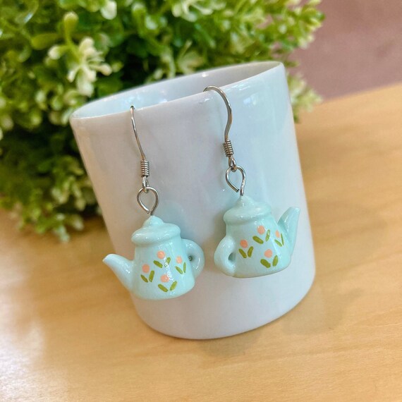 Teapot Earrings Floral Teapot Tea Kettle Earrings Tea Etsy