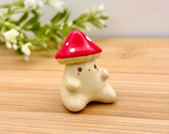 Mini Mushroom Figurine, Handmade Polymer Clay Sculpture, Desk Friend