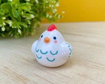 Cute Chicken Figurine, Clay Chicken, Chicken Gifts, Farm Animals, Chicken Miniatures, Cute Decor, Cute Bird