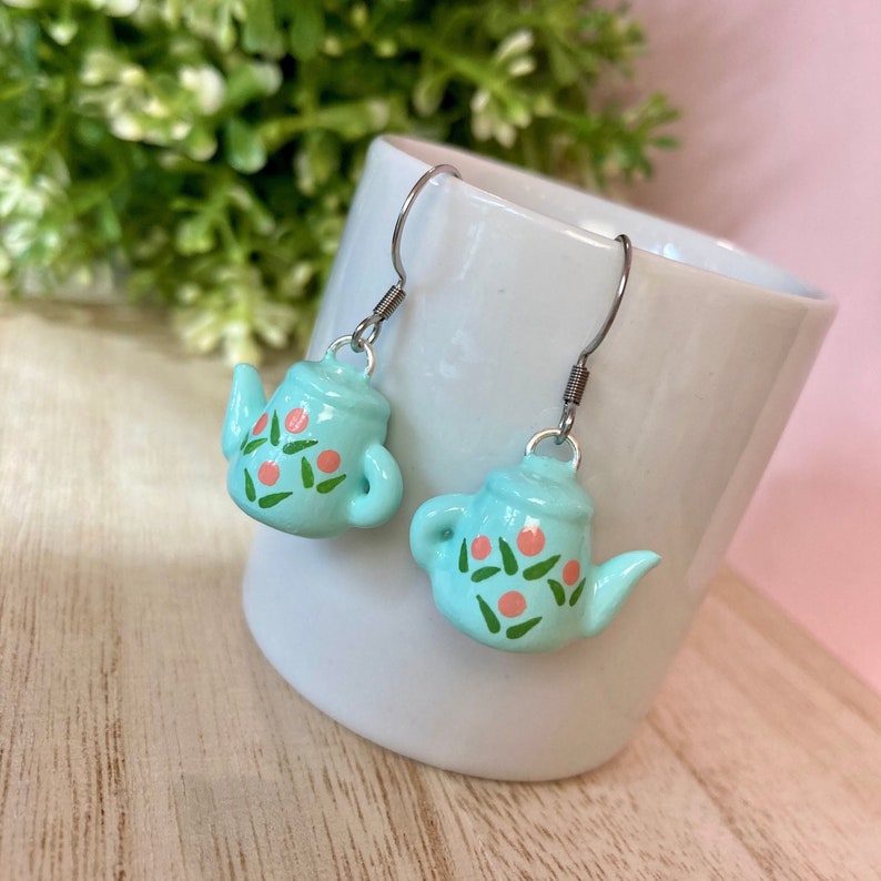 Teapot Earrings Floral Teapot Tea Kettle Earrings Tea Etsy