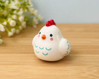 Mini Chicken Figurine, Handmade Chicken Sculpture, Polymer Clay Figure, Farm Animal Keepsake