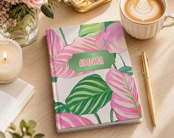 Personalized Pink and Green Sorority Inspired Hardcover Journal | Custom AKA Notebook