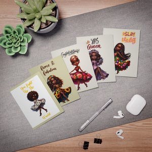 Lot de cartes de voeux afro-américaines, Cartes de voeux multi-designs audacieuses | Parfait pour les célébrations, les affirmations d'anniversaires, les amitiés