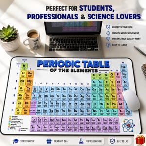 Schreibtischunterlage mit Periodensystem der Elemente, Wissenschafts-Mauspad, Lernunterlage für Chemie, Geschenk für MINT-Klassenzimmer, Schreibtischaccessoire für Lehrer