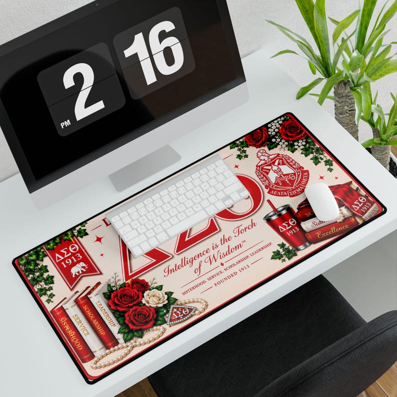 Personalized Delta Sigma Theta Sorority Desk Mat | Greek Letters Rose Crest image 5