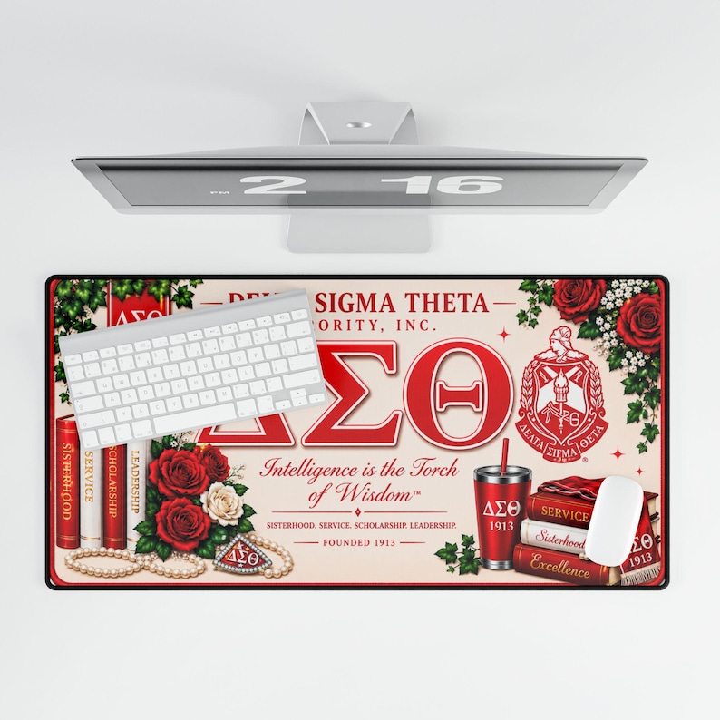Personalized Delta Sigma Theta Sorority Desk Mat | Greek Letters Rose Crest image 9