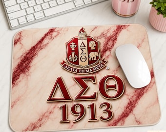 Delta Sigma Theta Mouse Pad, Crimson & Cream Marble Desk Mat, DST 1913 Sorority Gift, Soror Office Decor, Greek Life Desk Accessory