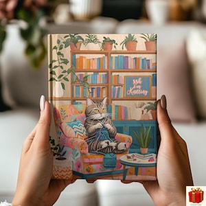 Cadeau pour amateur de tricot, Papeterie pour femme chat, Félin mignon, Journal des amoureux du fil Carnet cartonné | Cadeau parfait pour les amoureux des chats qui écrivent