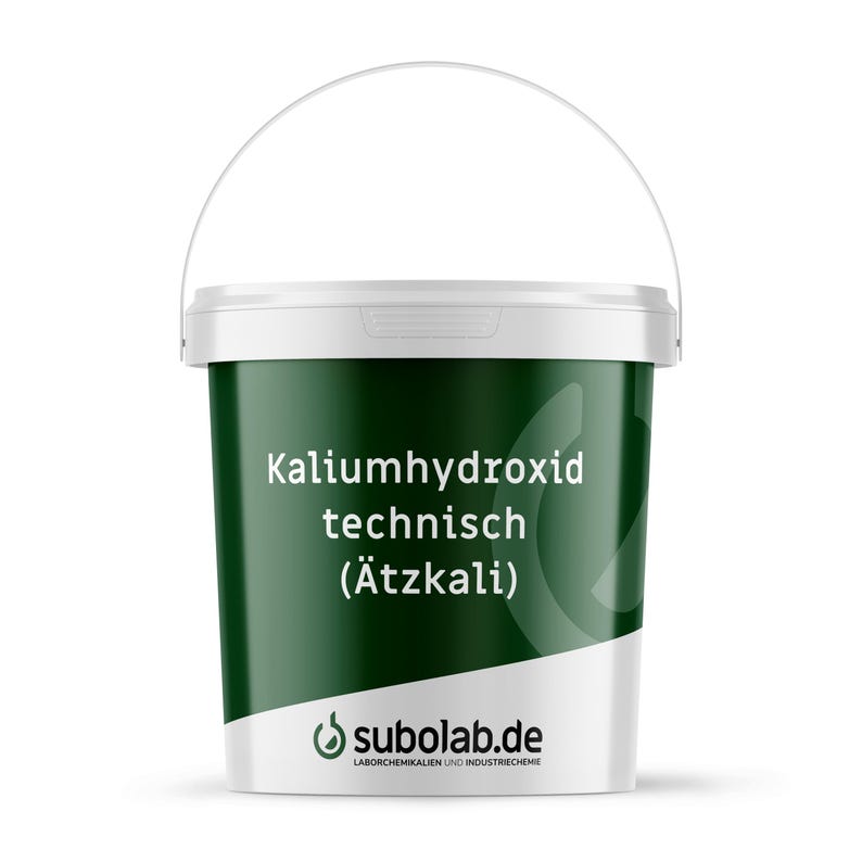 Kaliumhydroxid (KOH) technisch, auch Ätzkali genannt, in Laborqualität erhältlich von 500 g bis 25 kg. Vielseitig einsetzbar in der Seifenherstellung, chemischen Industrie und Laboranwendungen. Hochreines, stark ätzendes Pulver für zuverlässige Reaktionen und hochwertige Produktqualität.