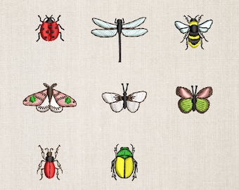 Beetles and butterflies 8 individual machine embroidery designs and 2 sets, bee beetle butterfly moth dragonfly ladybug insect digital