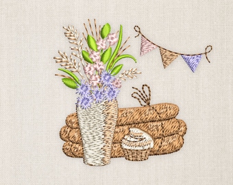 Bread wild flowers cake machine embroidery design 2 sizes