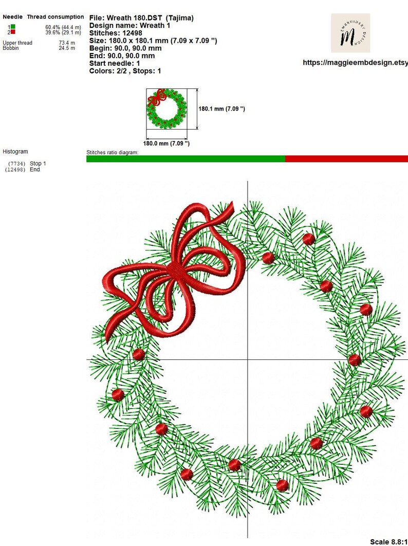 Christmas Wreath Machine Embroidery Design Monogram Digital File 5 ...